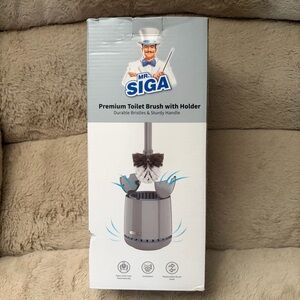 NIB Mr. Siga Premium Toilet Brush & Holder Gray | Auto Open/Close | Ventilated